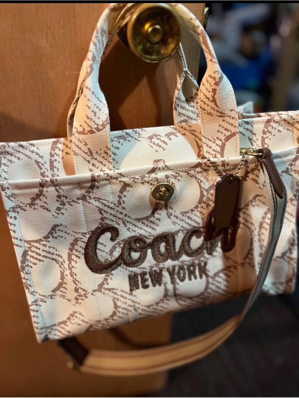 Coach Tote in Cream and Brown Signature Print